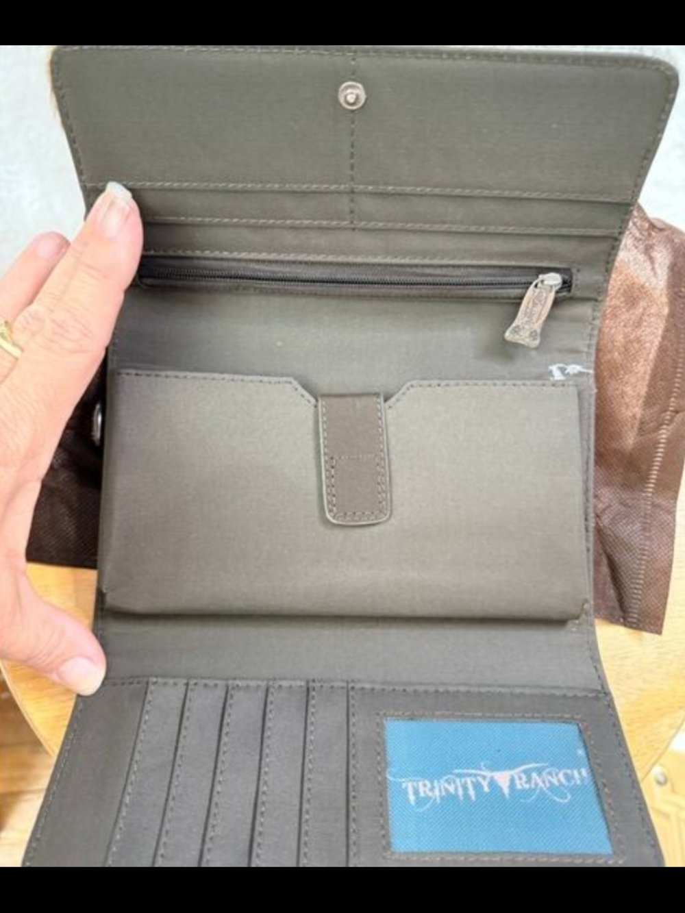 Trinity Ranch Brown Studded Western Wallet With Fur Trim View 2